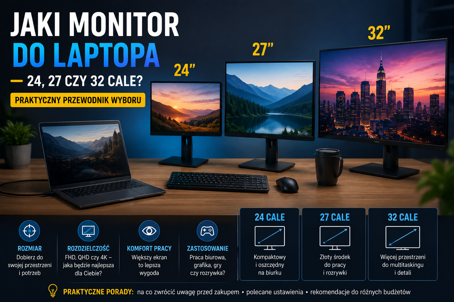 Jaki monitor do laptopa — 24, 27 czy 32 cale? Praktyczny przewodnik wyboru